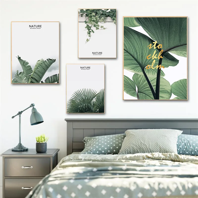 

Nordic modern minimalist living room bedroom decoration painting green plant letters small fresh canvas painting