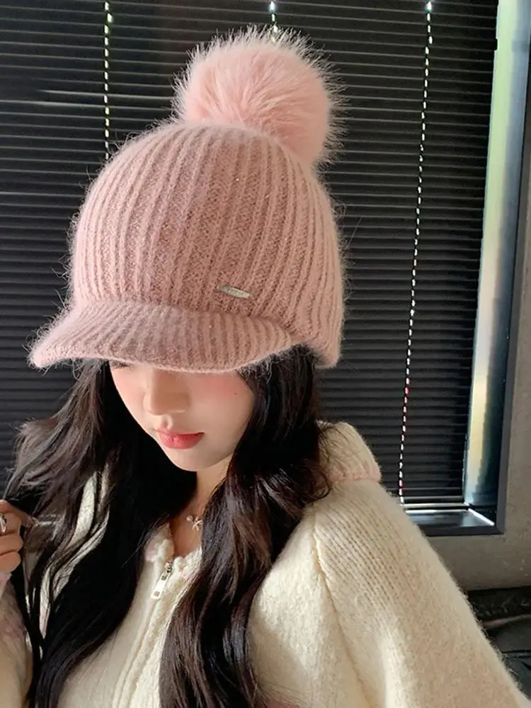 AliExpress NONE Women's Knitted Outdoor Cap Breathable Cycling Hat Windproof Warm Beanies Ear Protection Velvet Fashionable Winter Hats