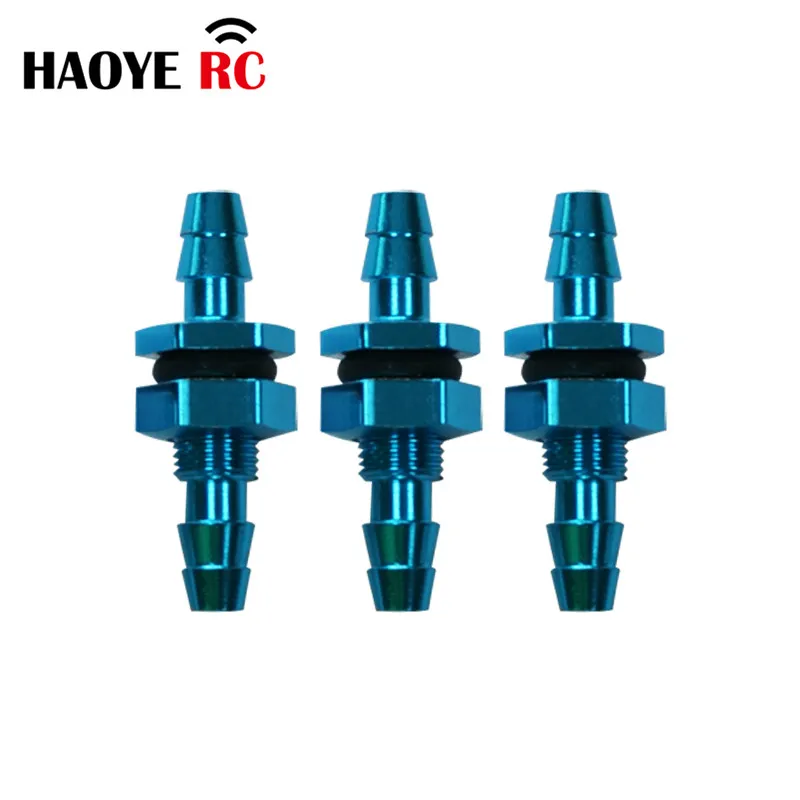 Haoye-Mini boquilla de Metal de doble punta, accesorios de tanque de rosca D8 M4 con tuerca de junta tórica para piezas de tanque RC, color azul,