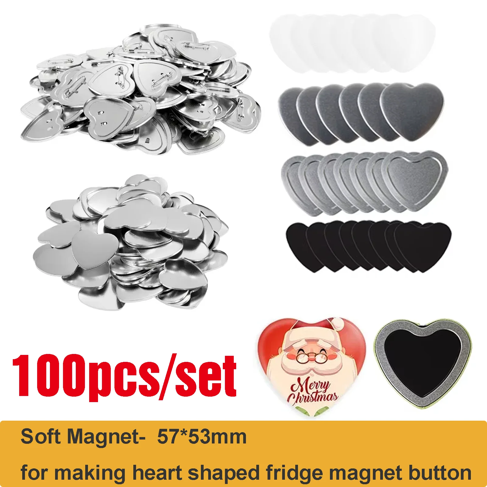 100Pcs Heart Shape Badge Button Maker Materials DIY Clothes Handbag Pin Badge Decor / DIY Fridge Magnets Consumable Set