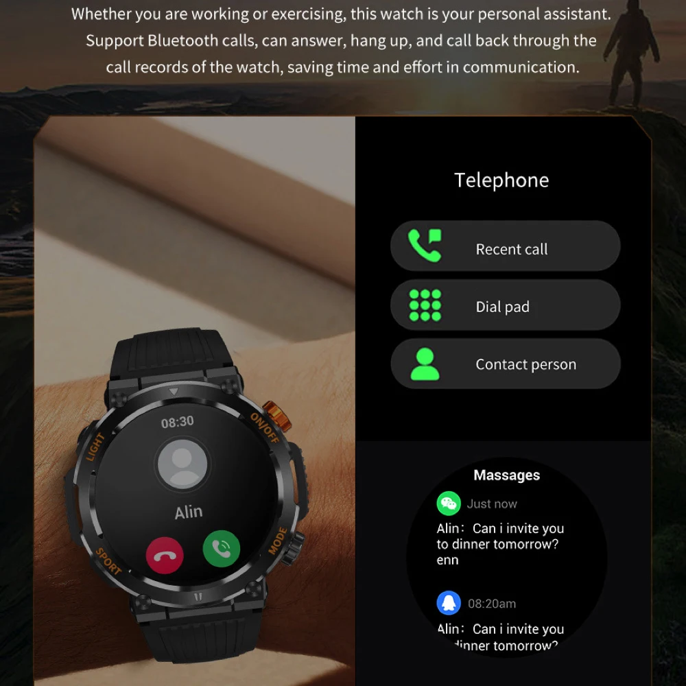 2025 New Blue Tooth Call Smart Watch 1.46" Led Lighting Lamp Watches Heart Rate Waterproof Sport Tracker Outdoors Smartwatch