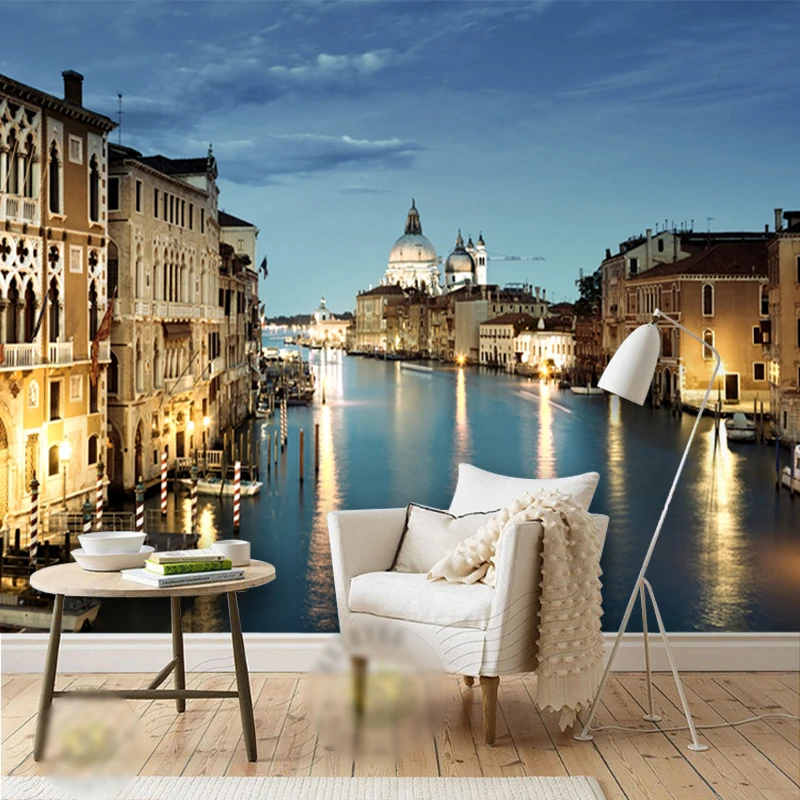 Venice night view oversized poster, living room landscape sticker, bedroom wall sticker, wallpaper decoration, self-adhesive