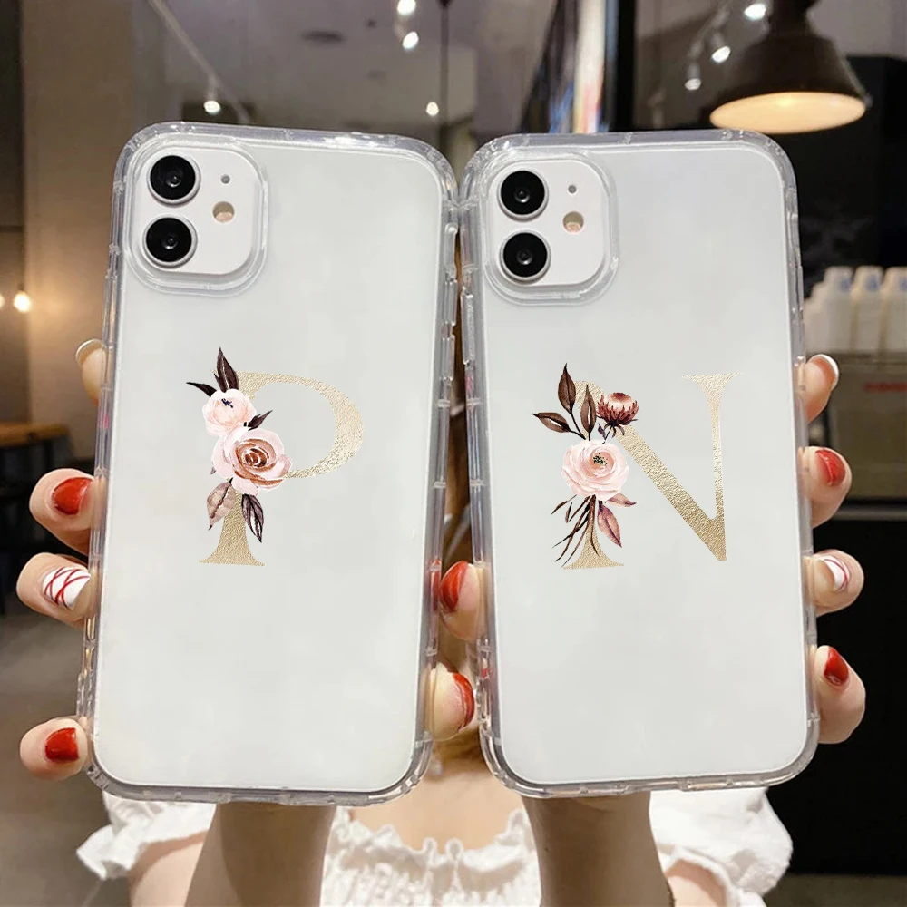 Flower Letters for iPhone 12 Pro Max Case 12 Mini Cute Transparent Silicone Anti-drop Phone Cover For iPhone 13 Cases Women Gift