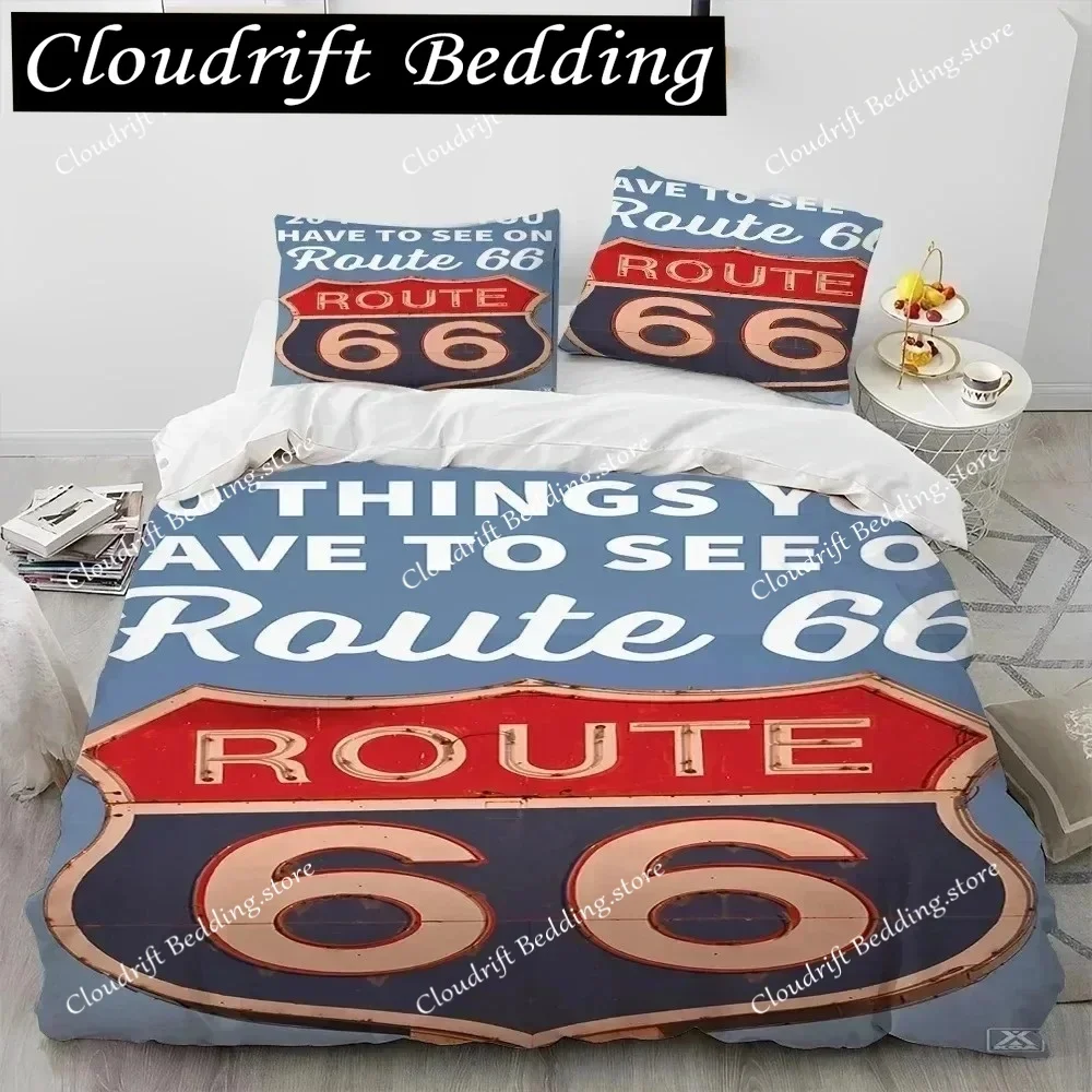 3D Historic Route 66 Mother Road Bedding Set Duvet Cover Bed Set Quilt Cover Pillowcase Comforter king Queen Size Boys Adult