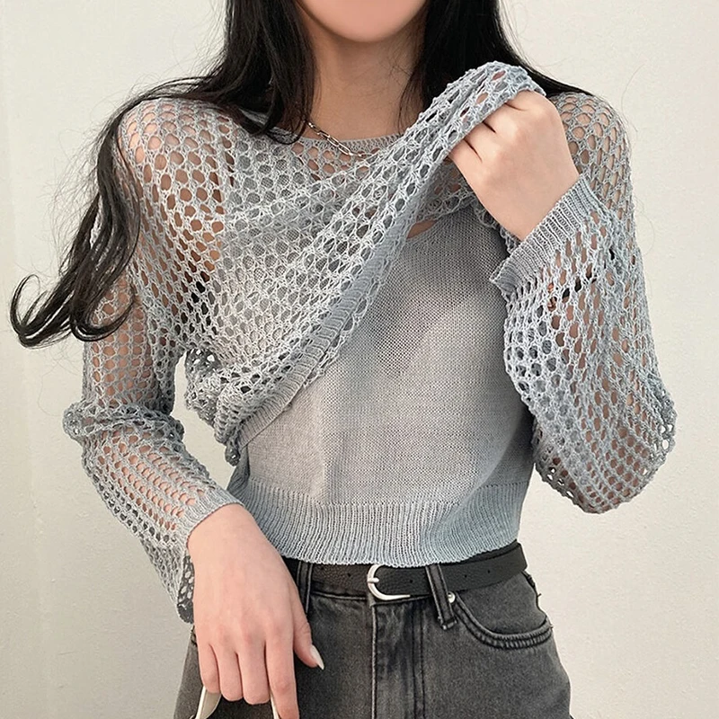 Top de tubo de punto Retro con cuello en V + cuello redondo, conjunto de dos piezas hoado de manga larga, ropa informal de ...