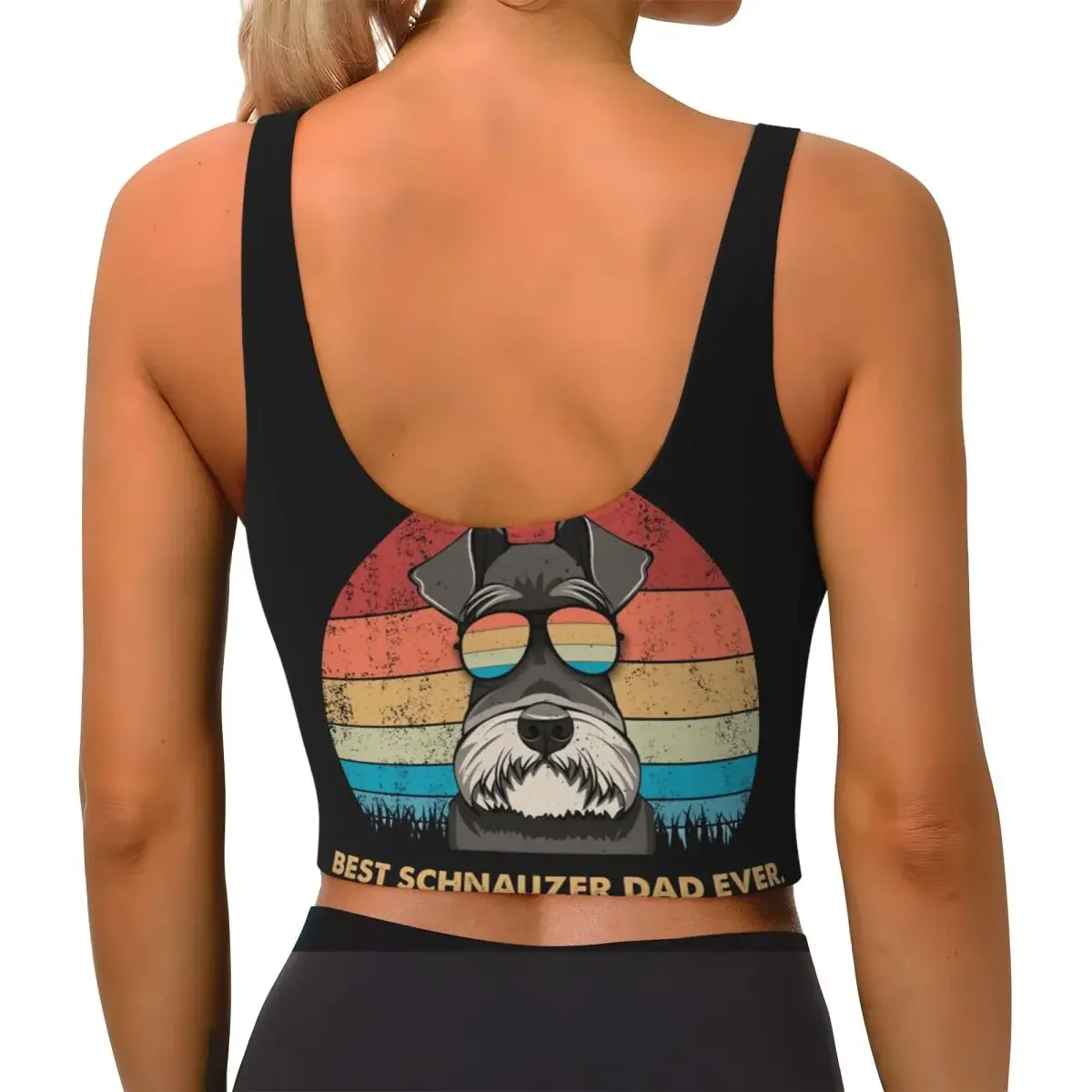 Custom Best Schnauzer Dad Ever Women Sports Bra High Impact Vest Gym Workout Yoga Crop Tank Tops