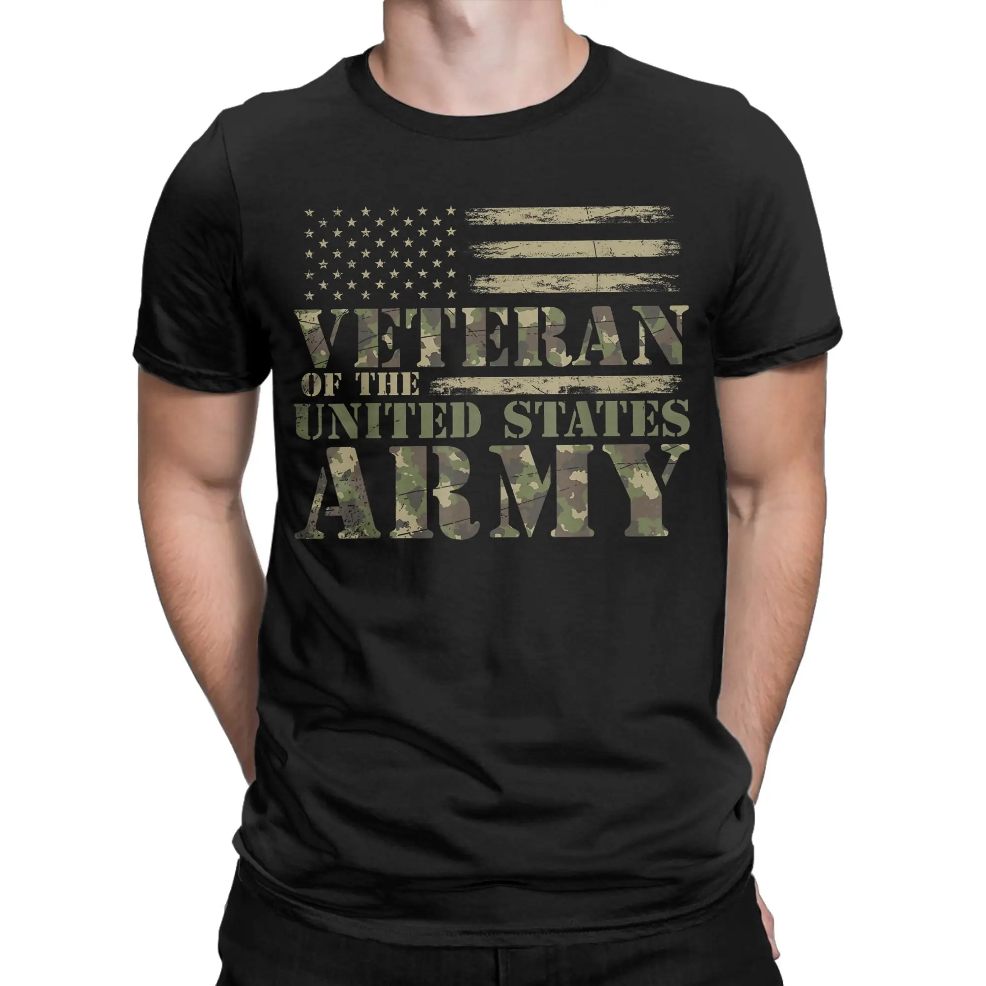 Men's Proud Soldier United States Army USA Flag Camouflage Veteran T Shirts Cotton Tops Short Sleeve Round Collar Tees T-Shirt