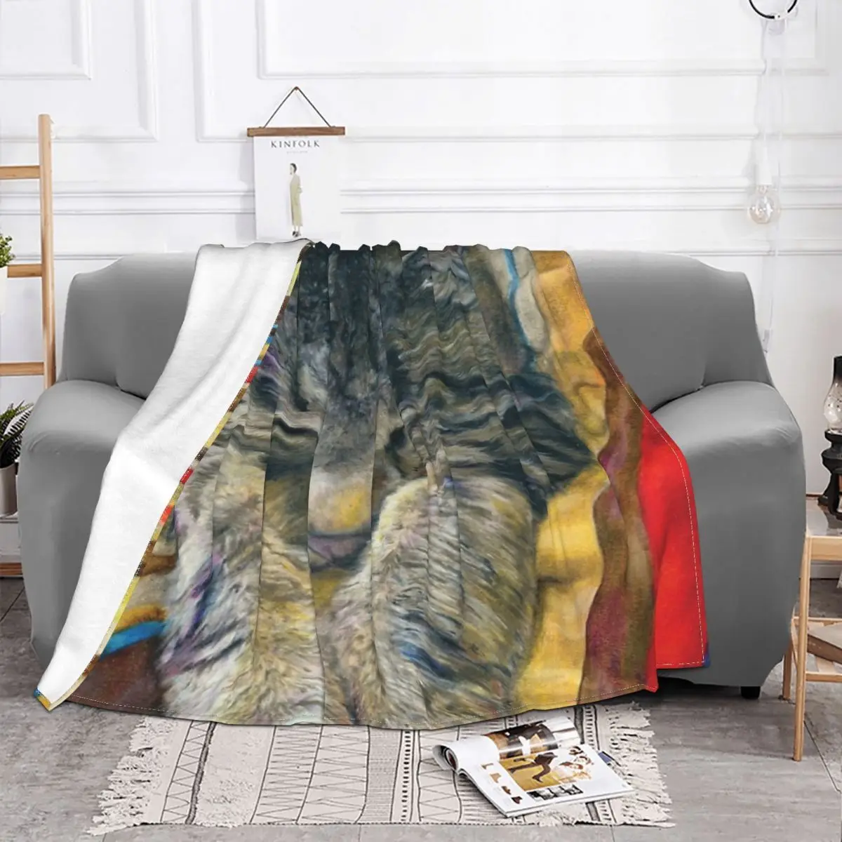 Sleeping Tabby Cat On Colorful Stripes Anime Bedroom Quilt For Bed Custom Blanket Personalized Throw Blanket