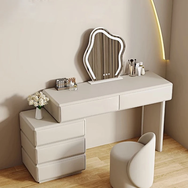 

Cream Style Small Unit Makeup Table Light Luxury All Solid Wood Dresser Table for Bedroom Furniture
