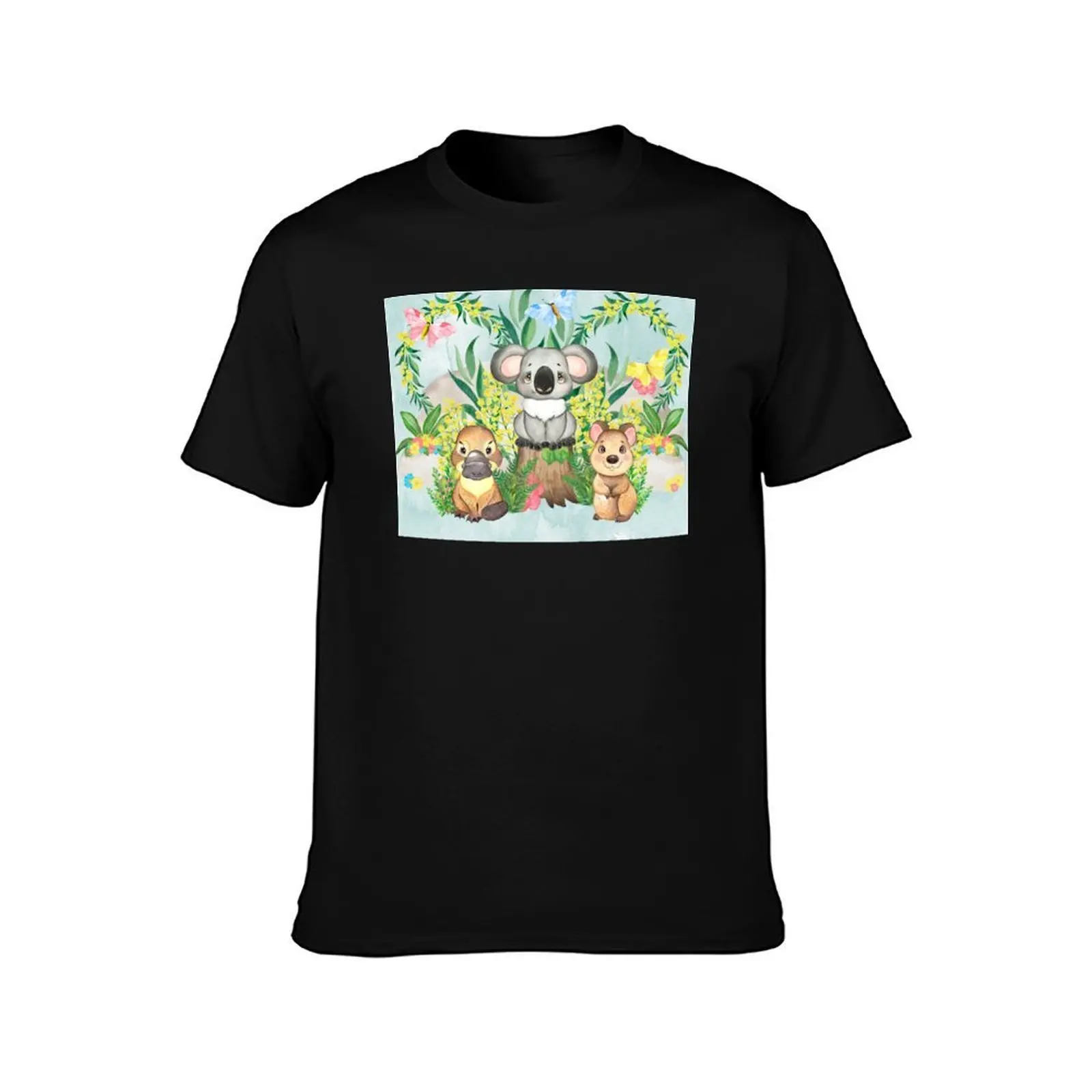 Adorable Australian baby animals, a cute puggle, sweet koala and cheeky quokka, watercolor painting T-Shirt, Unisex Men Women