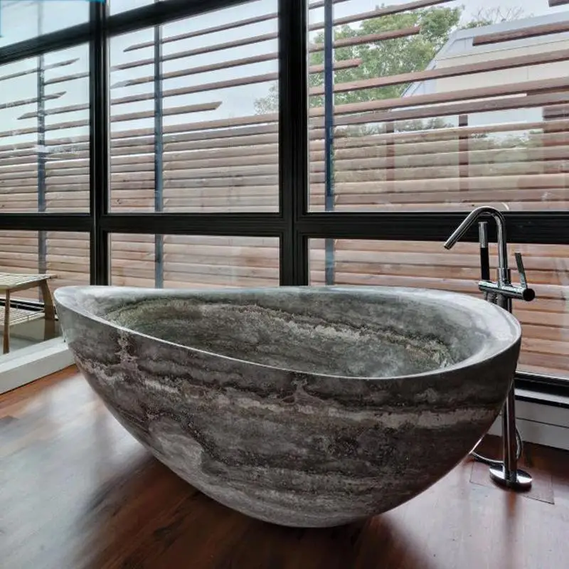 Natural Marble Bathtub , Luxury Double Soaking Tub,Custom-Made for HotelVilla, Artistic IndoorOutdoor Design, High-End&Durable image 5