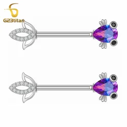 2pcs Blue Zircon Fish Nipple Rings 14G Staight Barbell Hypoallergenic Surgical Titanium Nipple Piercing Jewelry Sexy Ornament
