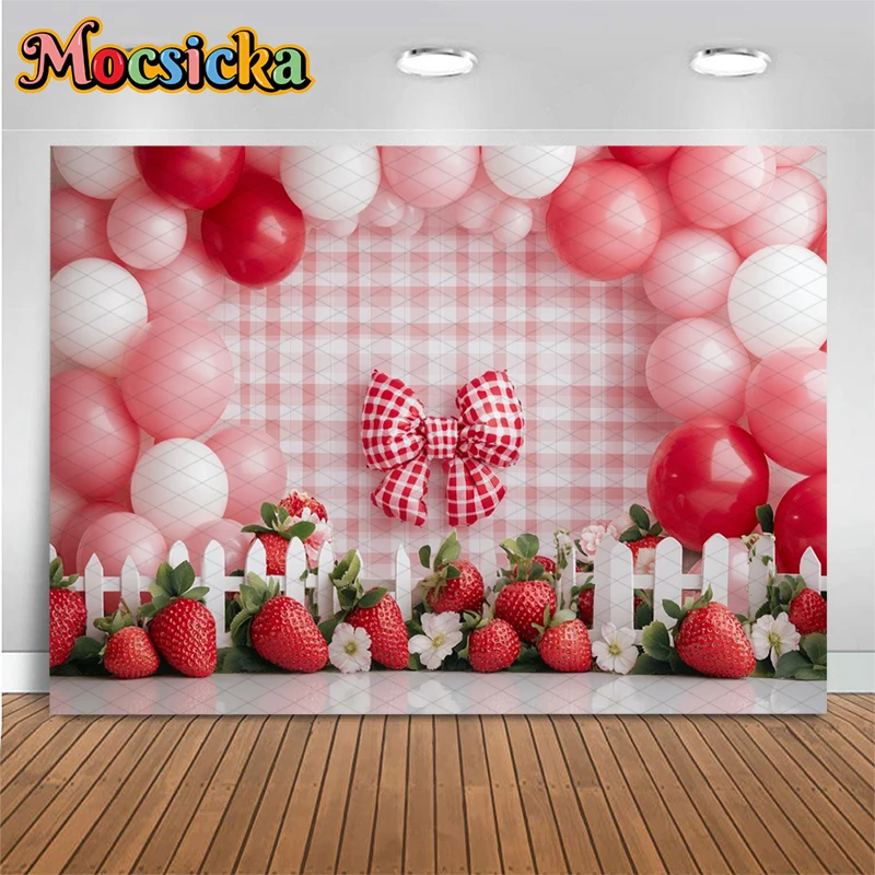 Mocsicka القوس الفراولة قوس خلفية غطاء الوجهين طفل فتاة عيد ميلاد النساء الزفاف صور مقوس خلفية ديكور التصوير الفوتوغرافي