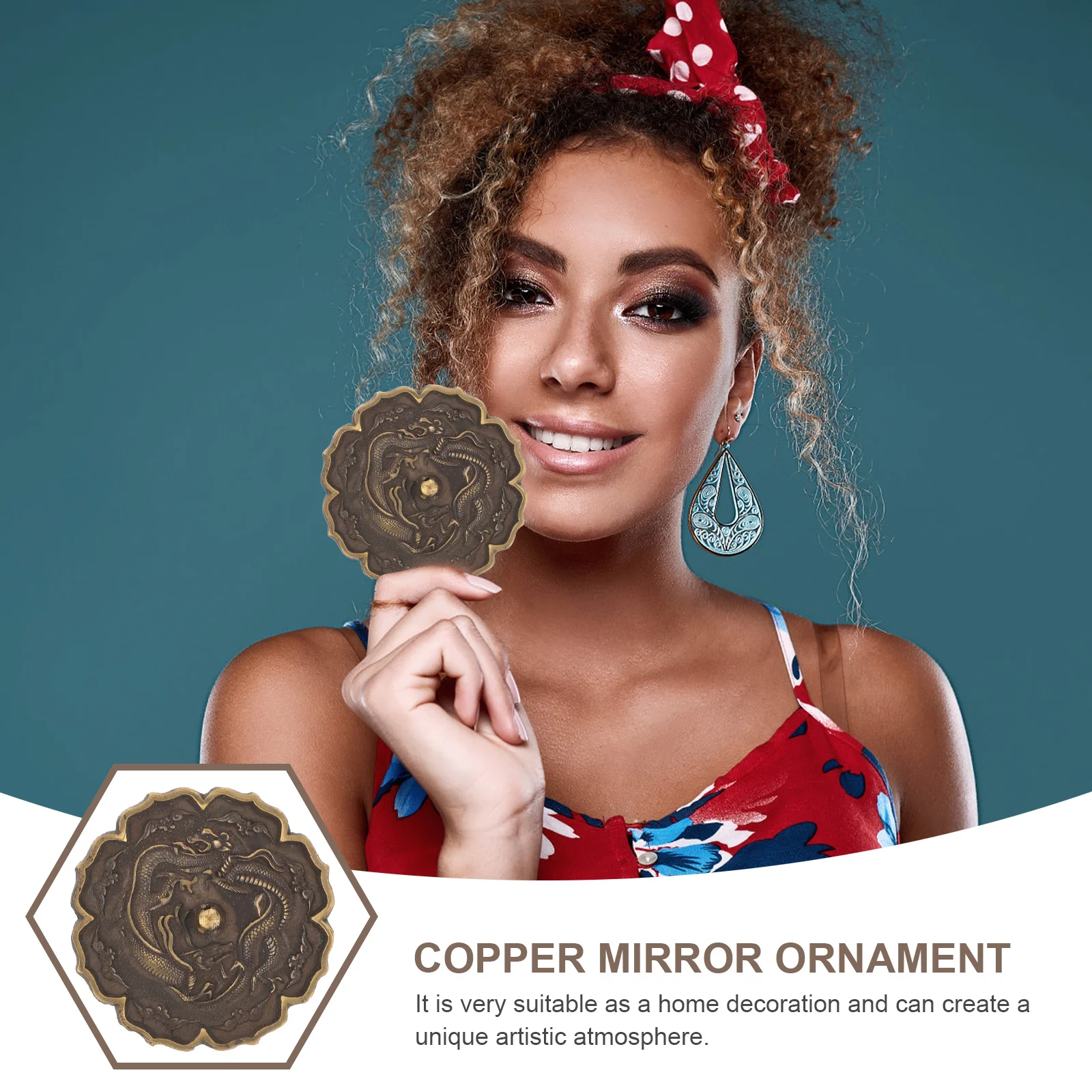 

Playing With Pearl Copper Mirror Chinese Style Retro Home Decor Wall Hanging Temple Ornament Evil Exorcism