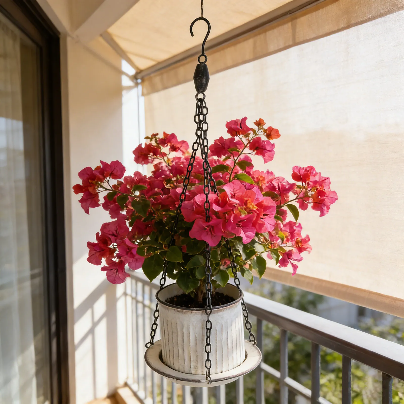 Metal Hanging Planter Rusty Iron Decorative Hanging Plant Pot with Saucer Tray Indoor Outdoor Balcony Garden Patio Deck Living