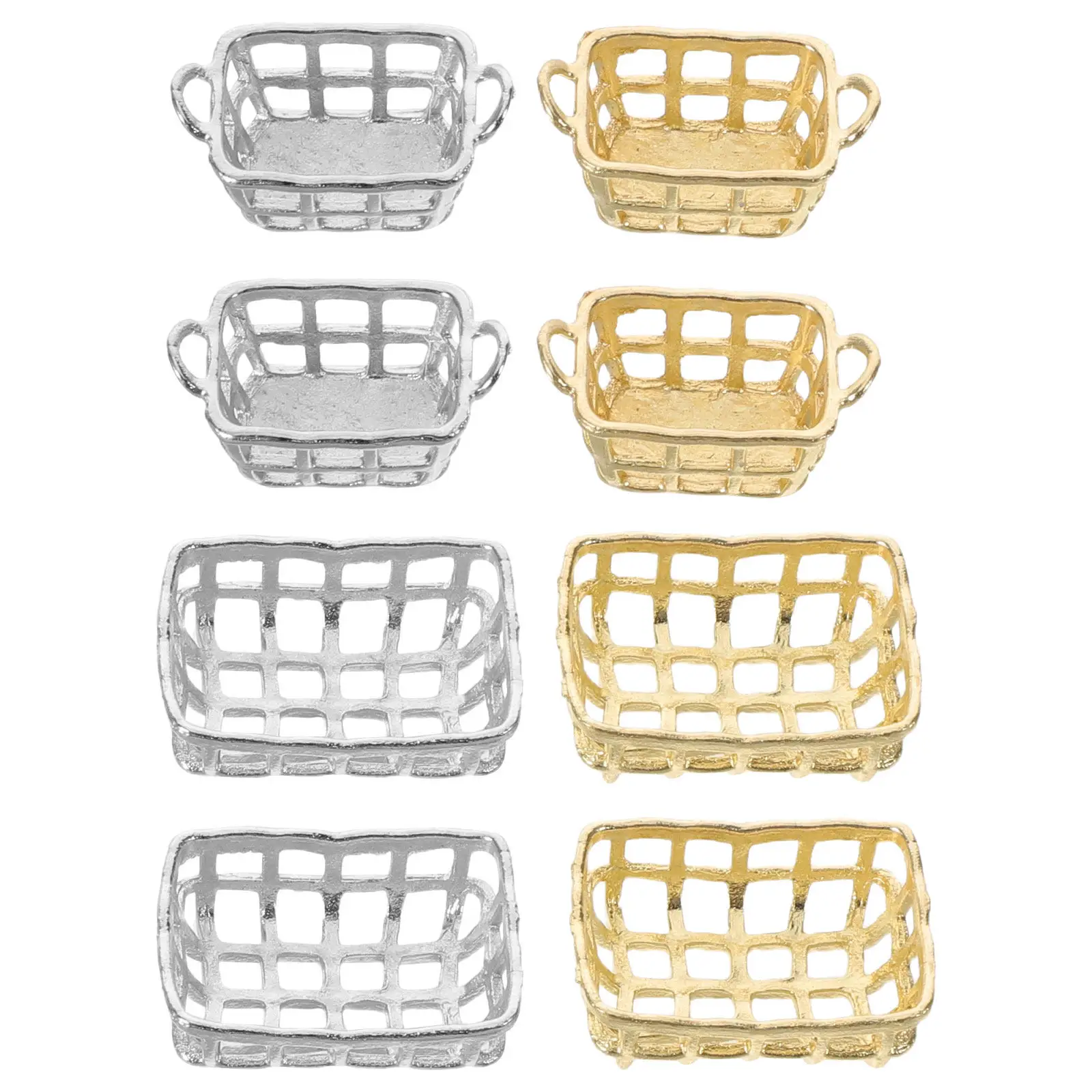 

8Pcs Mini Bread Baskets Metal Dollhouse Kitchen Storage Basket Accessories for Fairy Garden Miniature Grocery Display