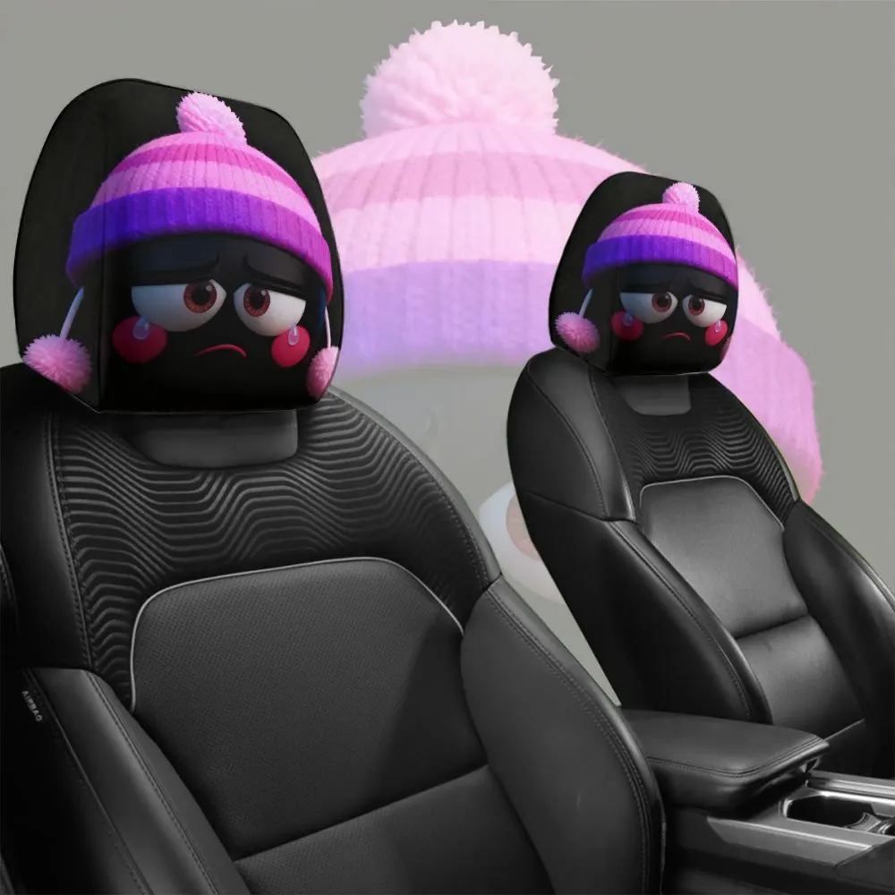 Rosa gestreifte Strickmütze, Kulanzliches weinendes Gesicht, Auto-Kopfstützenabdeckung, 2 Stück, atmungsaktives und universelles Auto-Innenzubehör
