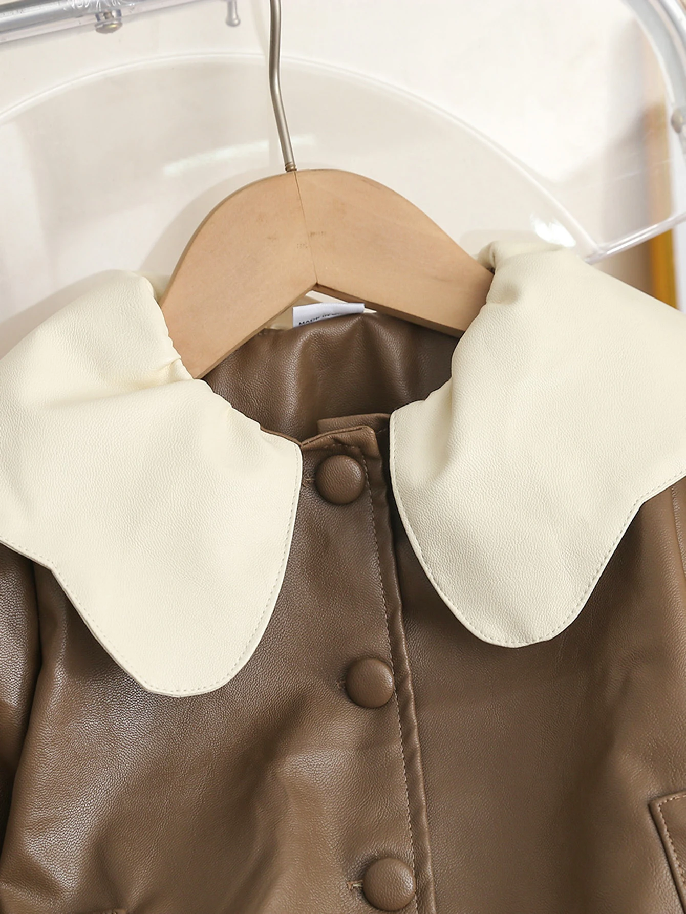 Girls PU Leather Jacket Autumn Winter Vintage Caramel Color Large Collar Baby Girl's Outerwear for Fall And Winter Seasons 3