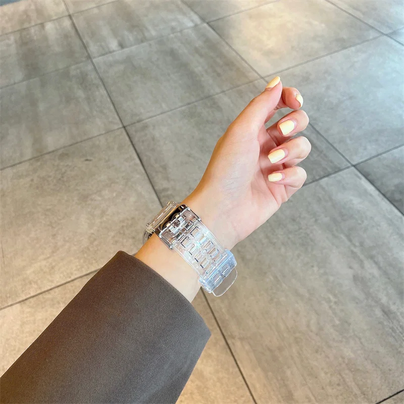 Pulseira de plástico transparente para Apple Watch, Glacier Band e Case para iWatch Series 8, 7, 6, SE, 5, 4, iWatch 3, 38mm, 40mm, 49mm, 45 milímetros, 42 milímetros, 41 milímetros