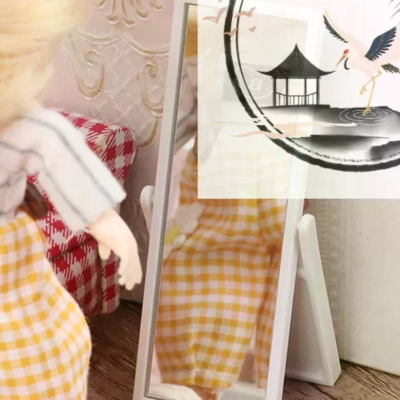 กระจกเต็มตัวจำลองสำหรับบ้านตุ๊กตา 1:12 เฟอร์นิเจอร์จิ๋วสำหรับตกแต่งบ้านตุ๊กตา อุปกรณ์เสริมบ้านตุ๊กตาสำหรับเด็ก