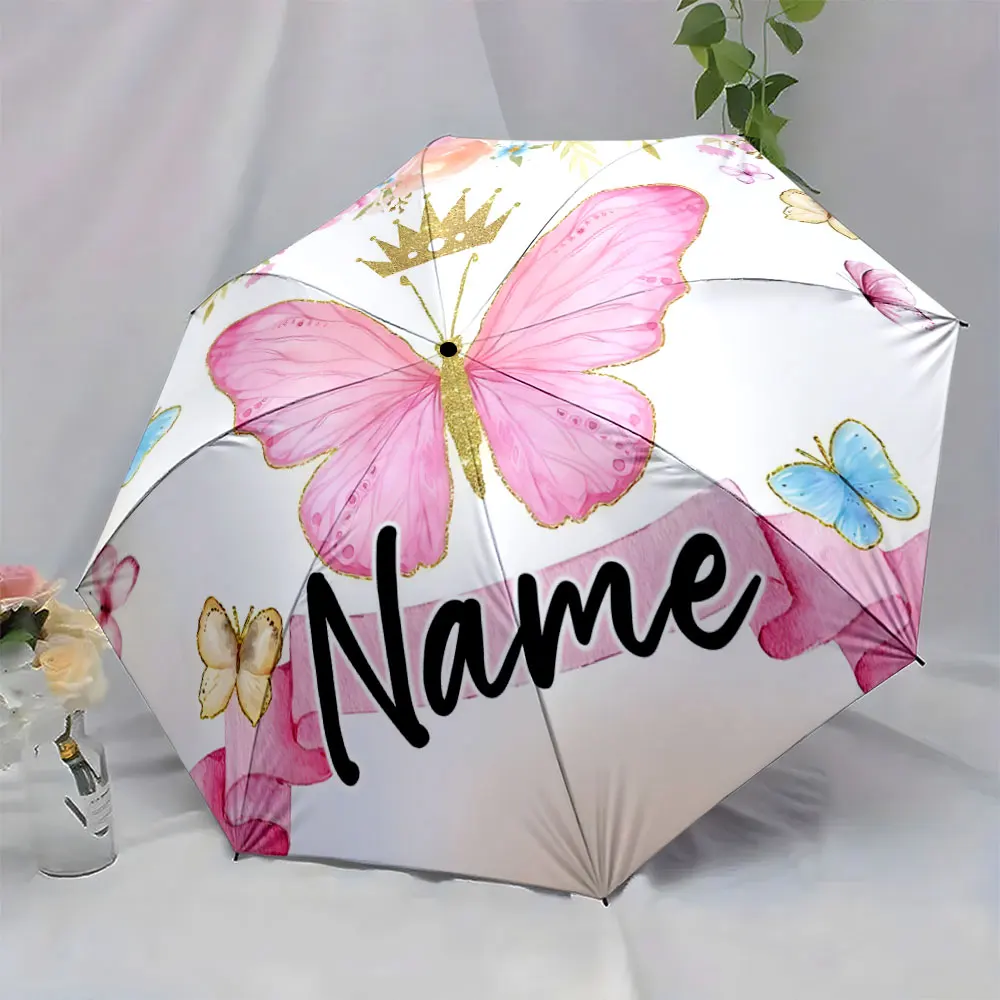 Custom Name Butterfly Elegance Printed Umbrella 8 Iron Ribs Folding Umbrella Auto-Open Fashionable Sunshade Deluxe Gift