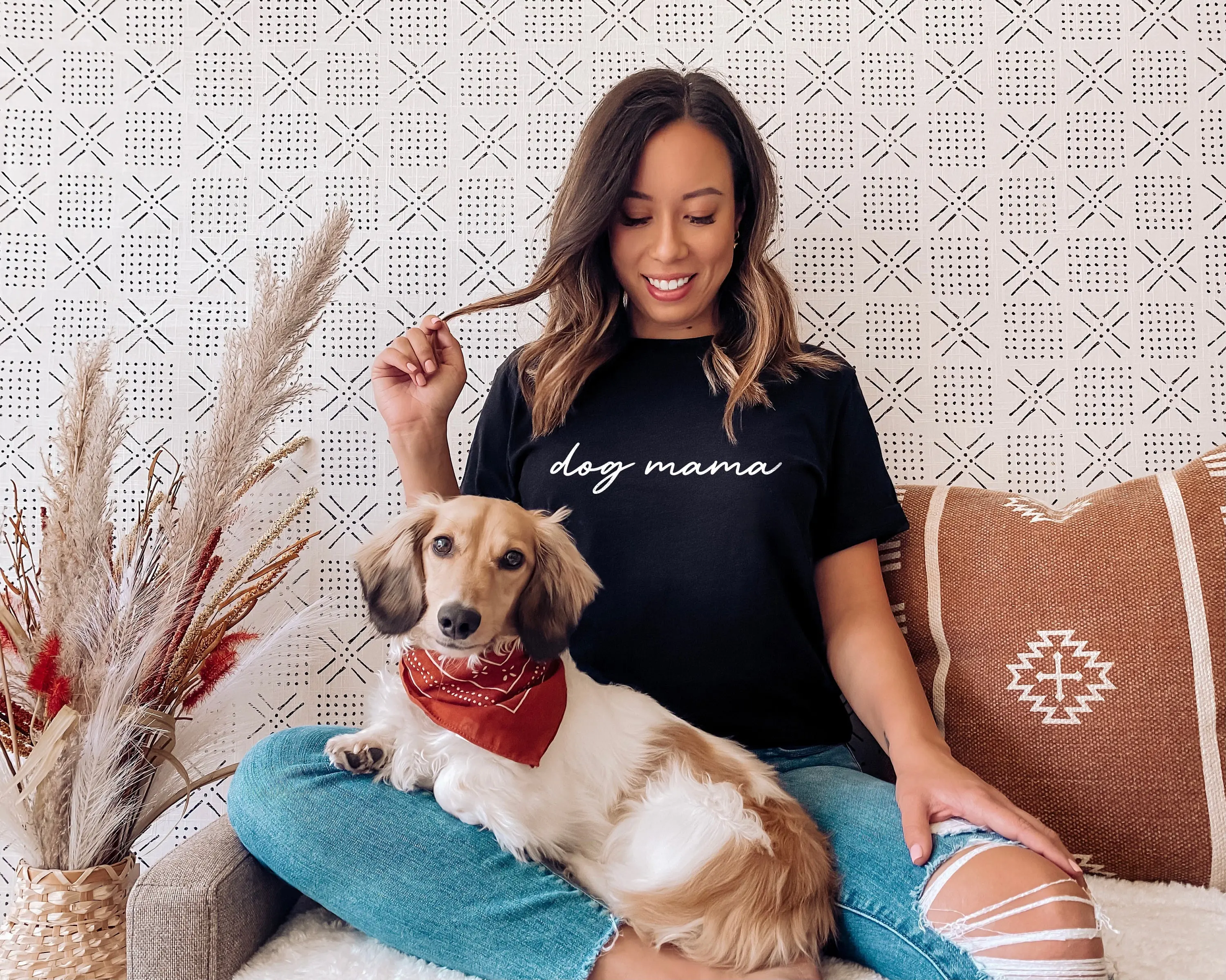 Dog Mama T Shirt Mum Mom Walking Script Typography Mother Owner