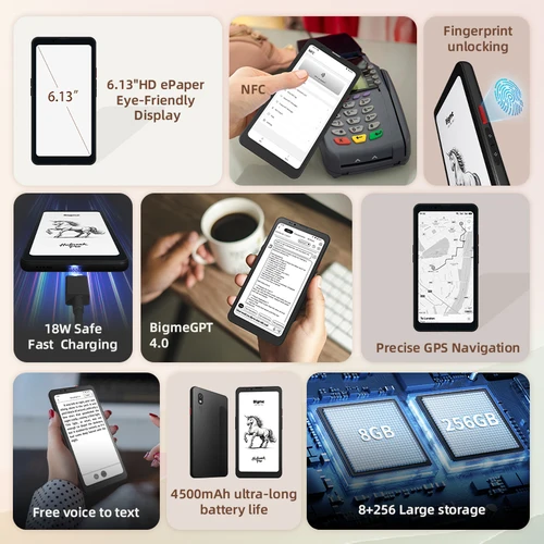 Imagen 2 del producto Bigme Hibreak Pro Ebook Reader Pantalla de tinta electrónica de 6,13 pulgadas 300PPI, CPU de dimensión 1080, 8 GB + 256 GB, ereader de sistema abierto Android 14 con NFC