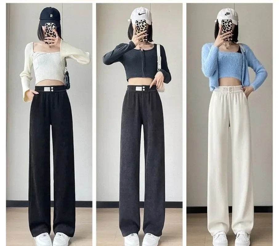 Korean Casual Women Long Thick Pants Autumn Winter High Waist Wide Leg Pants Thicken Female Straight Long Pants Y2k Trousers