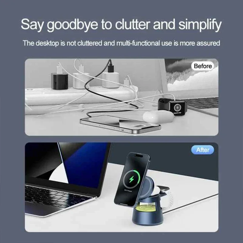 

Беспроводное зарядное устройство, подставка, аудиодинамик для iPhone 16, 15, 14, 13, 12, Pro Apple Watch 9, 8, Airpods 2, 3 Pro, ночник, светодиодное зарядное устройство, док-станция