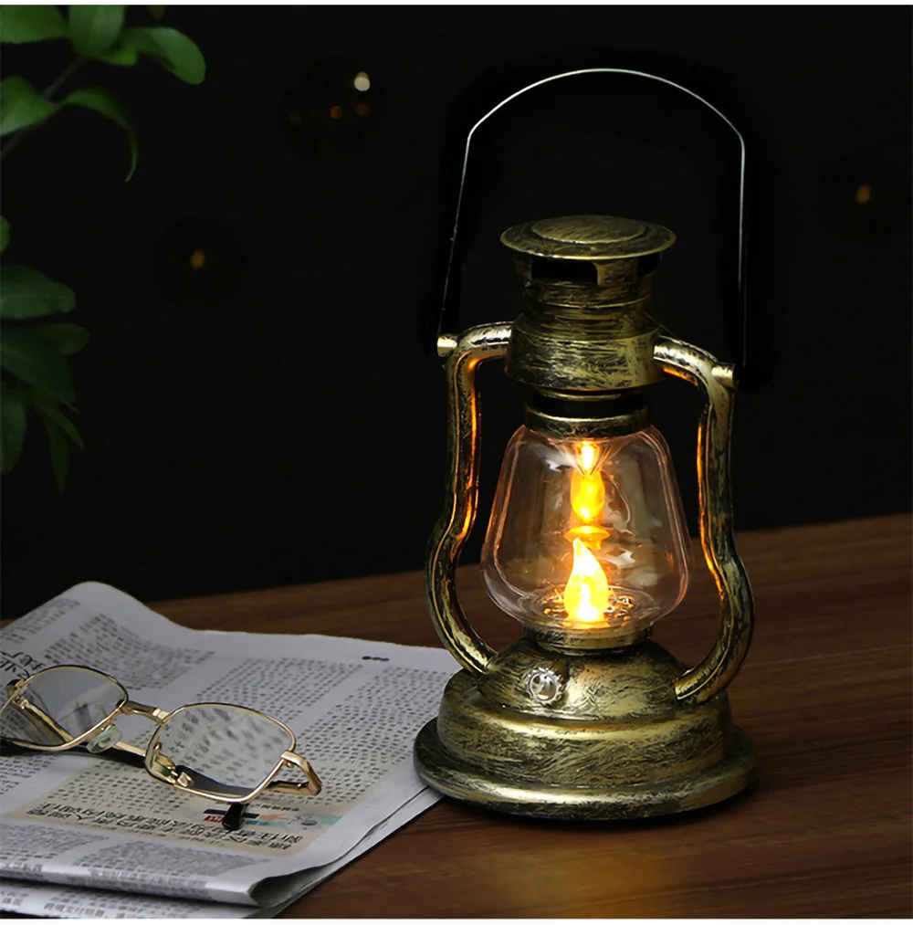 Vintage Horse Lantern Camping Light Battery LED Candle Flame Portable Tent Oil Lamp LED Table Ramadan Decoration Garden Lantern