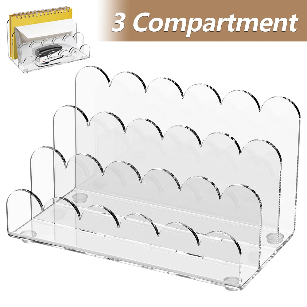 3 Compartment Acrylic File Holder Clear Mail Sorter Desk Organizer Vertical Letter Document Divider Holder Office Storage Rack