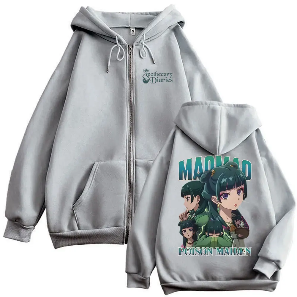 أنيمي يوميات الصيدلية Maomao قلنسوة بسحاب الرجال النساء عادية المتضخم سستة البلوز رجل موضة خمر زمم سترة