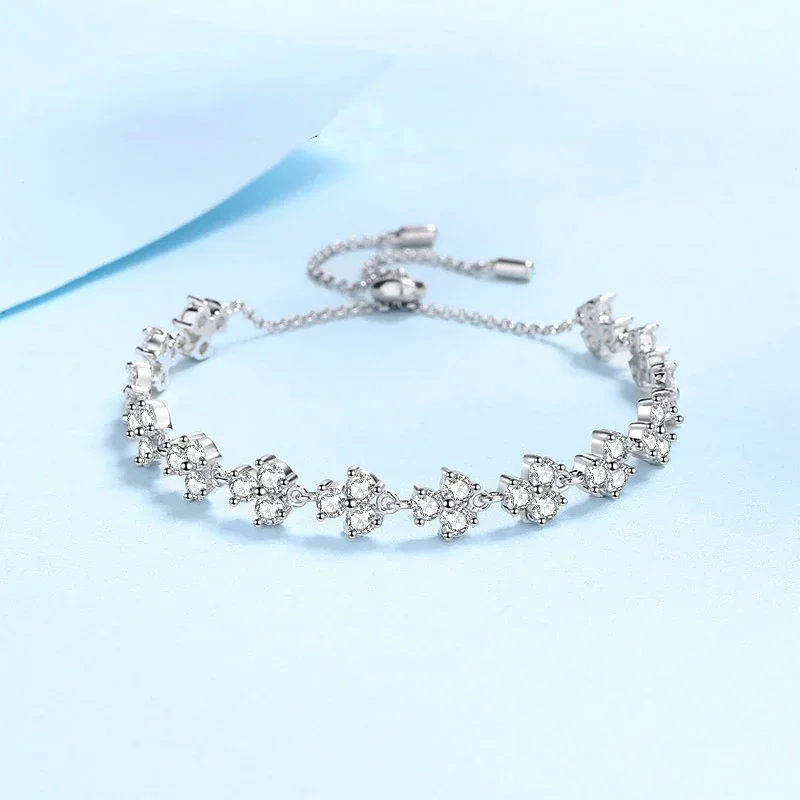 Gelang klasik Platinum PT950 tarik perhiasan halus dapat diatur dengan berlian Moissanite 4.2CT warna D gaya burung kecil senang