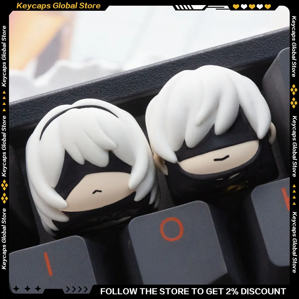 

NieR:Automata Series Keycaps Resin Game Peripherals 2B/9S Personalized Artisan Key Cap for Mechanical Keyboard Accessory Gifts