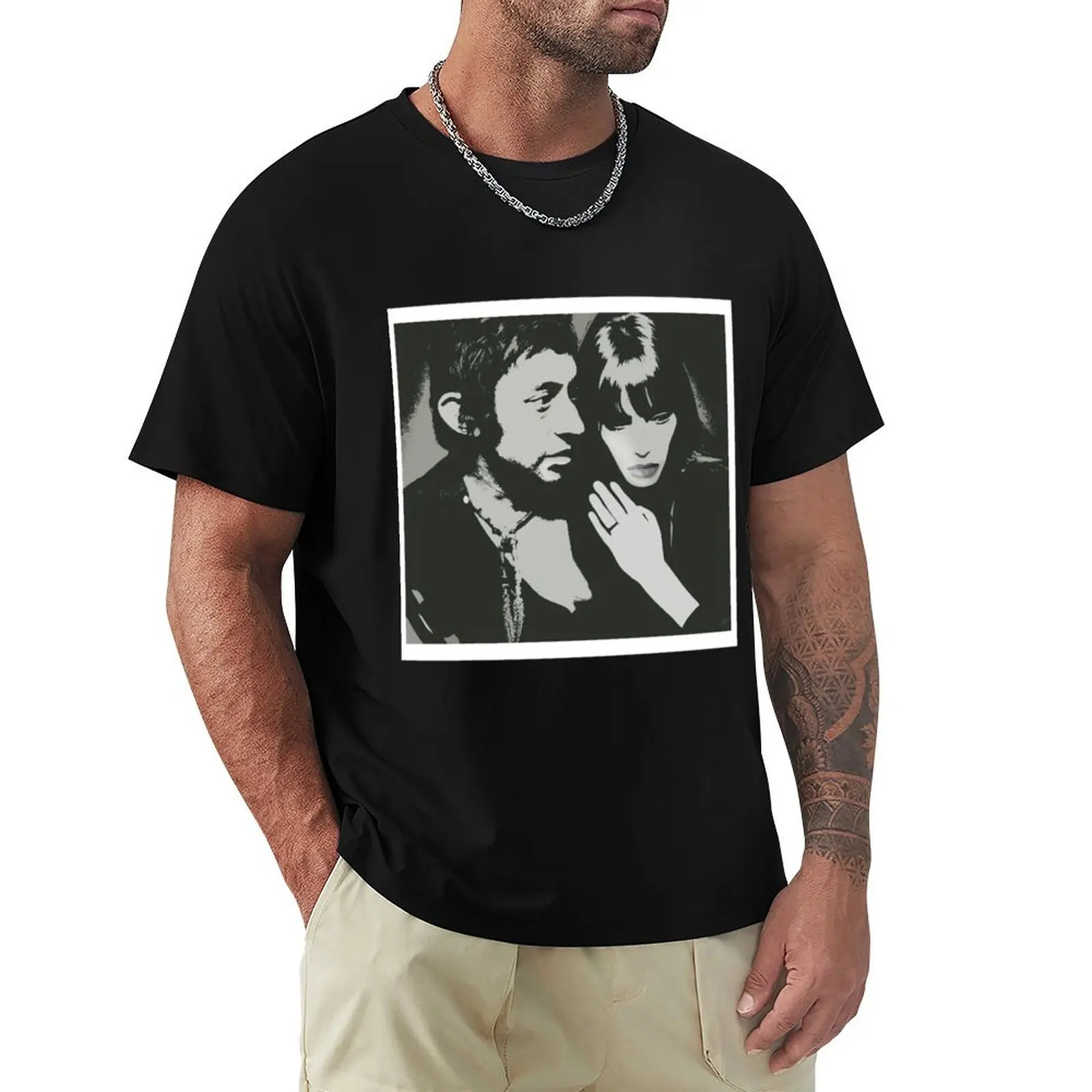 Serge Gainsbourg_amp_ Jane Birkin Black and white portrait T-Shirt Basic Casual Wear Short Sleeve Top