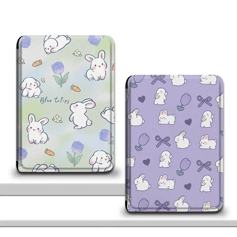 Cute Rabbit For Kindle Paperwhite Case 12th Generation 2024 Case 7 Inch PU Leather Stand Capa SA569P SA568B Auto Sleep Cover