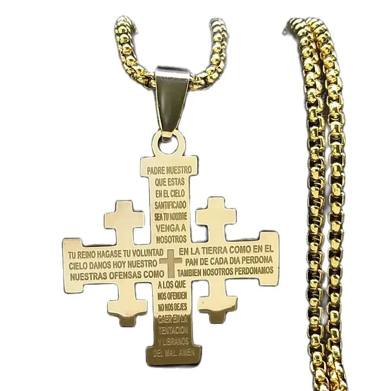 Creative Stainless Steel Cross Necklace Gold Silver Trendy Personalized Square Pendant European American Style Jewelry Accessory