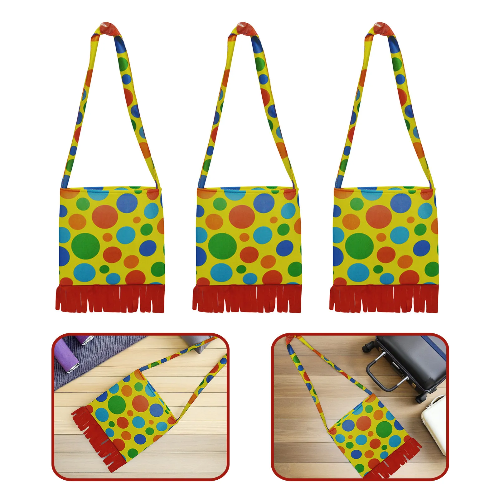 3 Bolsos de Hombro de Payaso, Coloridos con Puntos, Bandolera, Cartera para Niños, Bolsa para Teléfono Móvil, Bolso de Hombro para Disfraz de Mujer, Fiesta de Circo