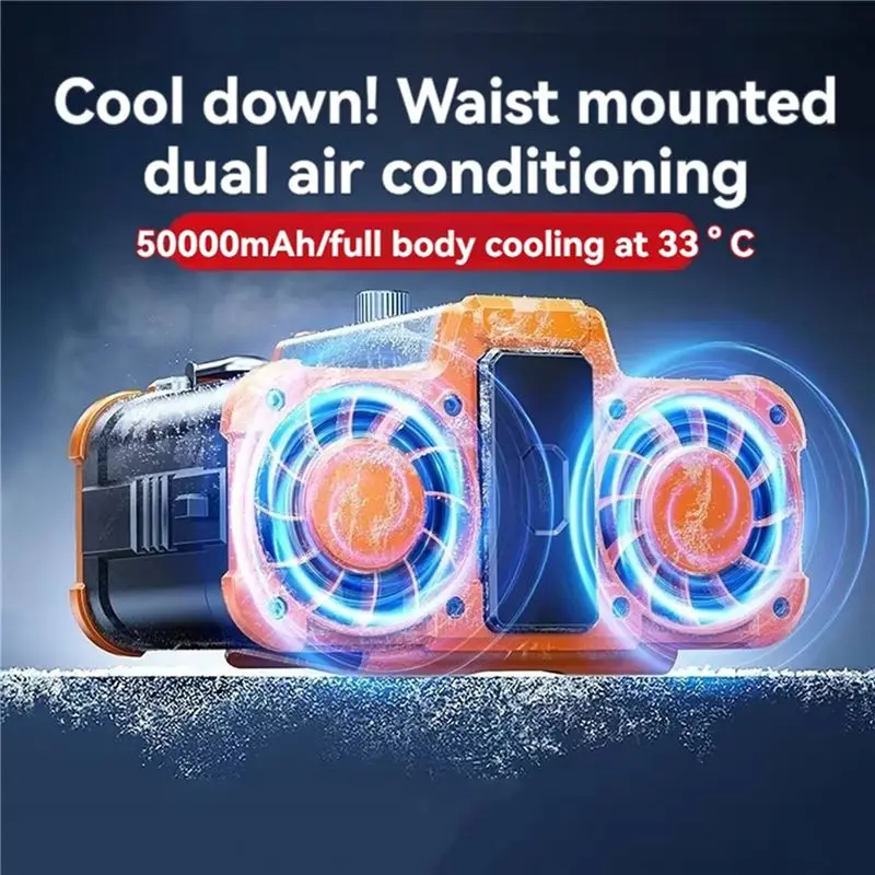 MLGB-2X 10000Mah Waist Mounted Fan With Dual Air Vents, Detachable Battery, Portable Clip On High-Temperature Operation