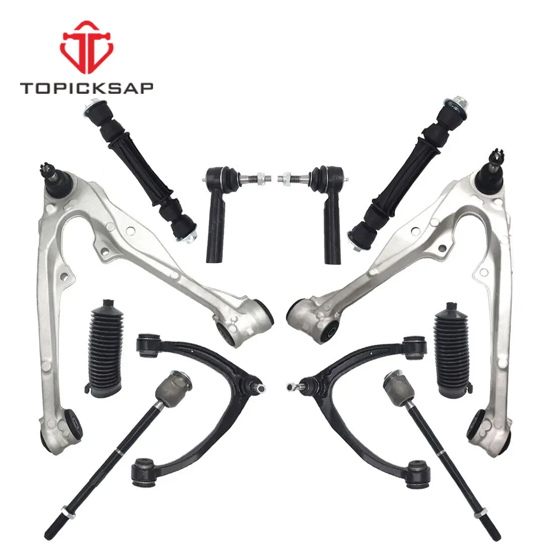 TOPICKSAP 12PCS Front Upper Lower Control Arm Tie Rod Kit for Cadillac Escalade Chevy Avalanche Silverado GMC 2007 - 2014