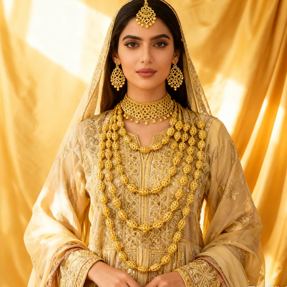 

women rugby beads necklace set luxury 18k plated gold fashion party chain necklace earring ring Jewelry gift