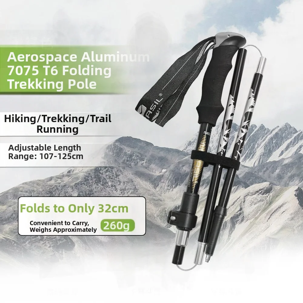 

Newcastle Ultra Light Folding Mountaineering Staff 7075 Aluminum Alloy Steel Ball Lock 5-Section with Tungsten Tip And Cloth Bag