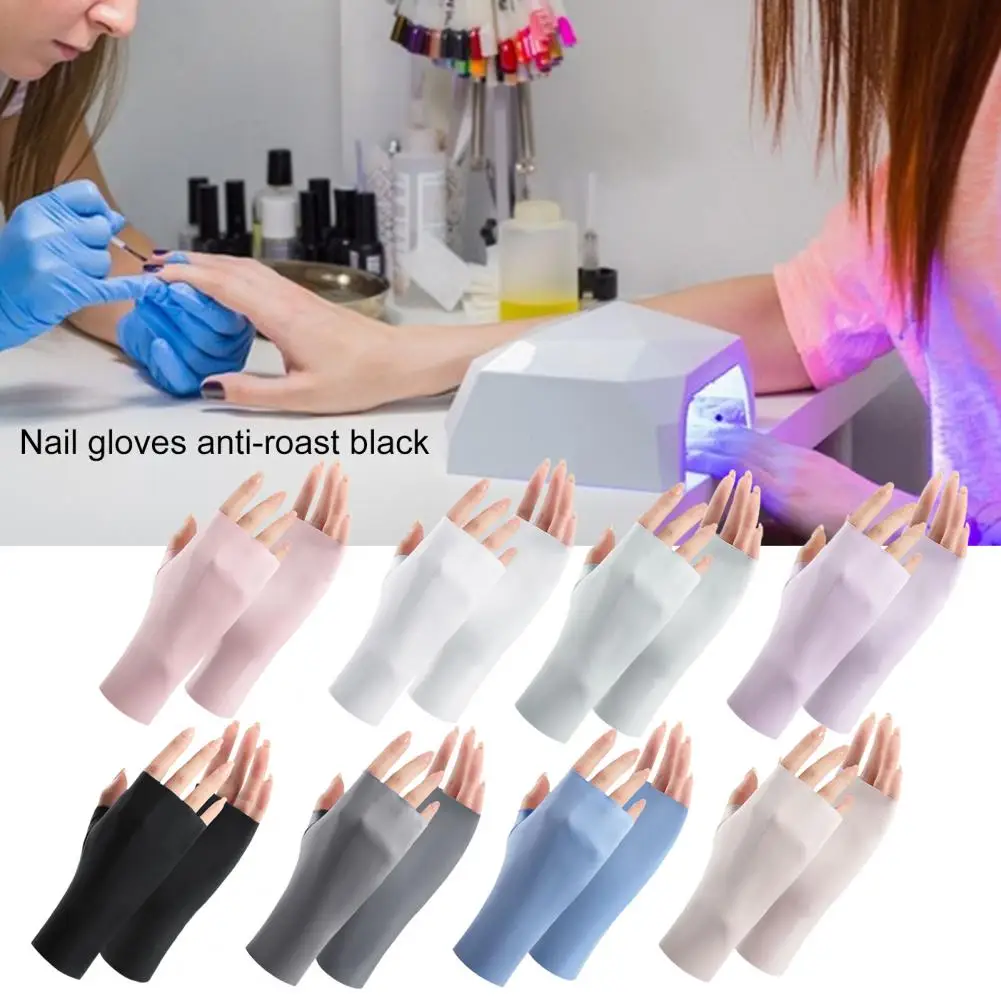 

1 Pair Nail Art Gloves Breathable Anti-slip Palm Chinlon Anti-UV Ray Protection LED Lamp Manicure Gloves for Nails Salon