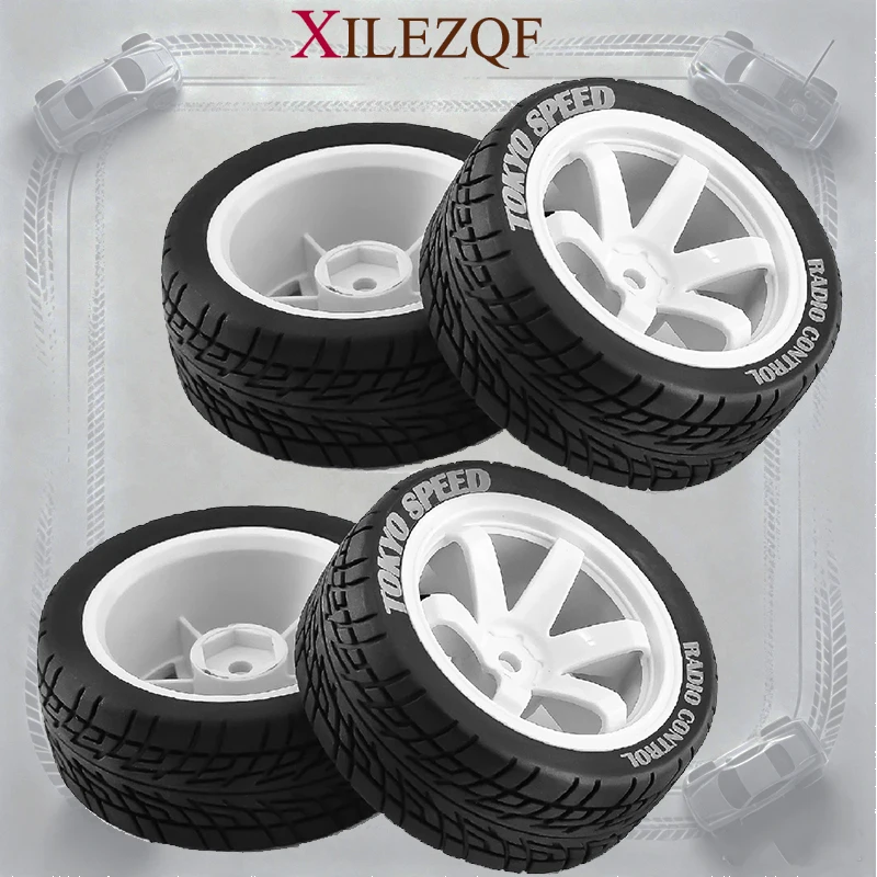 XILEZQF 4PCS 1/10 On Road Rally Tires 12mm Hex Wheels for Tamiya TT01 TT02 XV01 TA06 A959 RC
