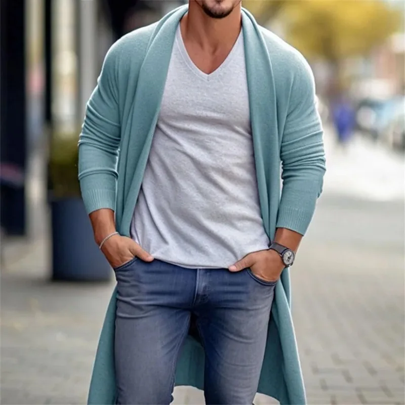 Cárdigans de punto fino de primavera/otoño para hombre Chaquetas largas de lana sueltas para hombre