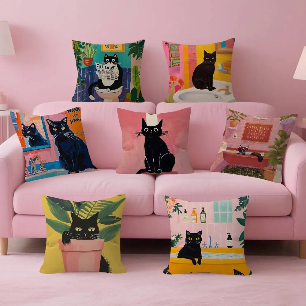 Art Green bedroom and cat Maple Design Cushion Cover Happy A