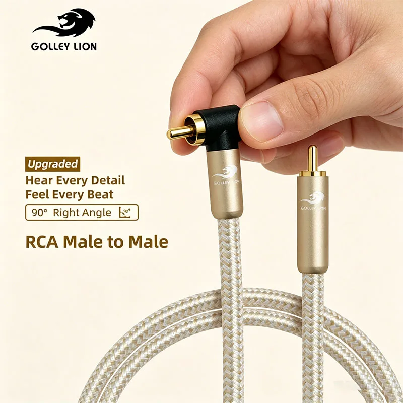 

GOLLEY LION RCA Subwoofer Cable, Straight to Right-Angle Audio Cable Digital&Analog Signal Support for Amplifiers Subwoofer
