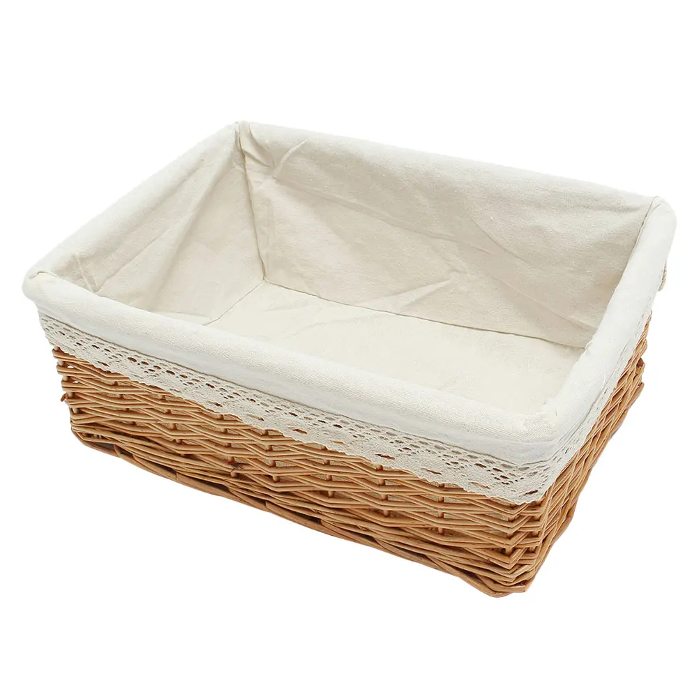 

35X25X13Cm Rectangular Handwoven Wicker Storage Basket Removable Washable Liner Organizer For Bedroom Bathroom Office