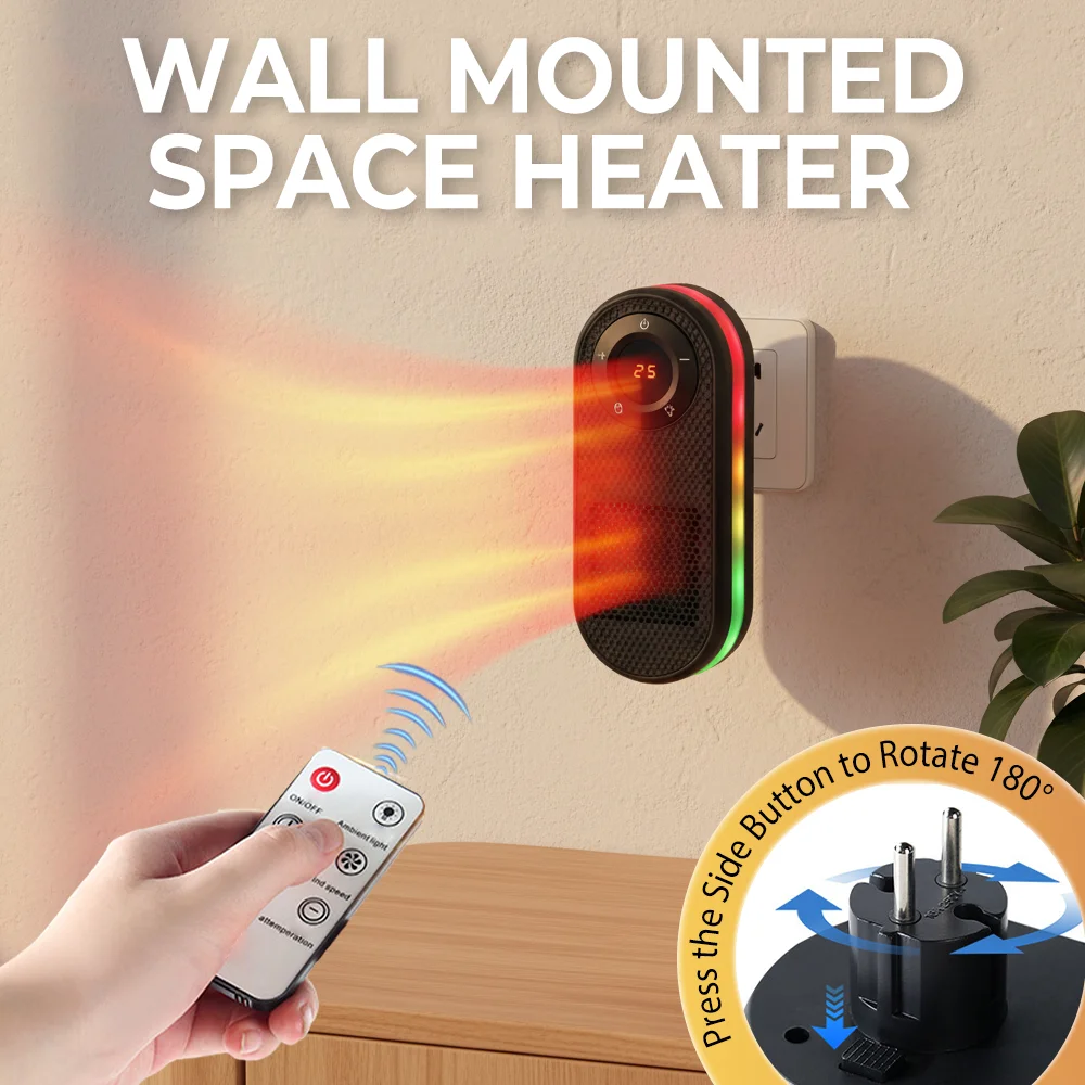 

Mini Home Heater Fan Multi-function Wall Mounted Space Heater Portable 180° Rotatable Electric Heaters Indoor Use EU /US Plug