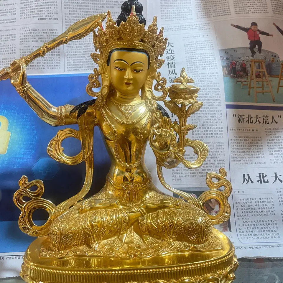 Manjushri Bodhisattva, height 30 cm, tantra Buddha statue, offering, pure copper gilt craftsmanship, pure copper